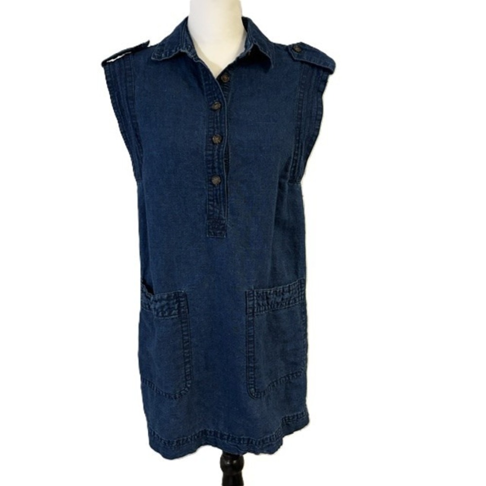 Banana Republic Denim Shift Dress Blue Utility Pockets Women XS Excellent